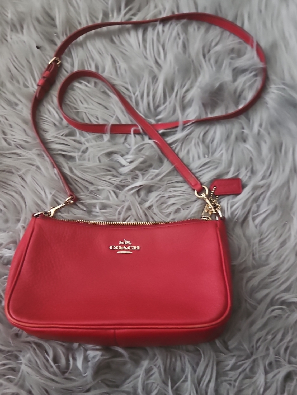 Coach Red Pebble Leather Crossbody with Gold Hardware